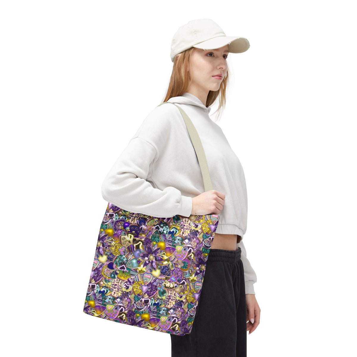 Colorful Purple Floral Pattern Tote Bag