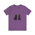 A stylish and eye-catching black cat mystery t-shirt featuring elegant and colorful design