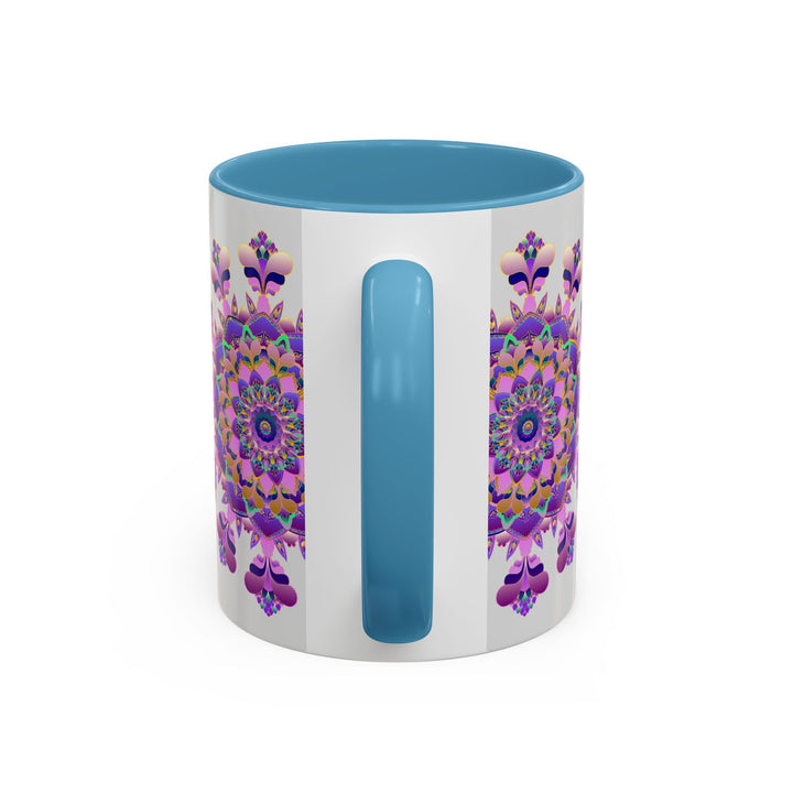 Beautiful purple and pink floral mandala mug, perfect for enjoying your favorite hot beverages in style