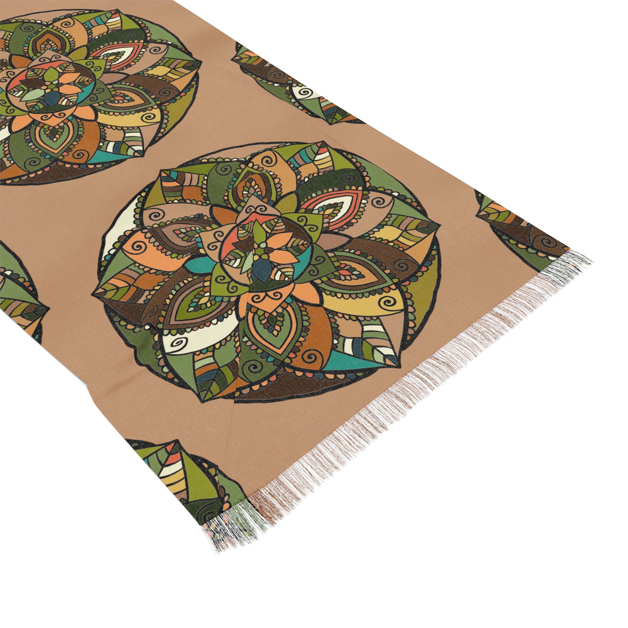 Mandala Floral Light Scarf — Earthy Tones Heart Pattern