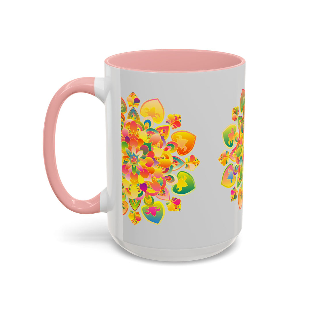 Hand-painted mandala art mug with colorful and detailed floral design