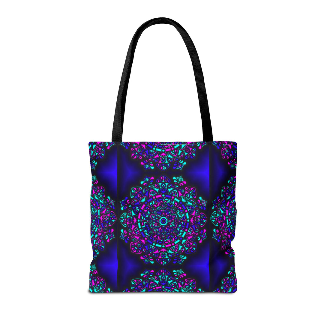 Kaleidoscope Mandala Tote Bag — Vibrant Neon Floral Pattern