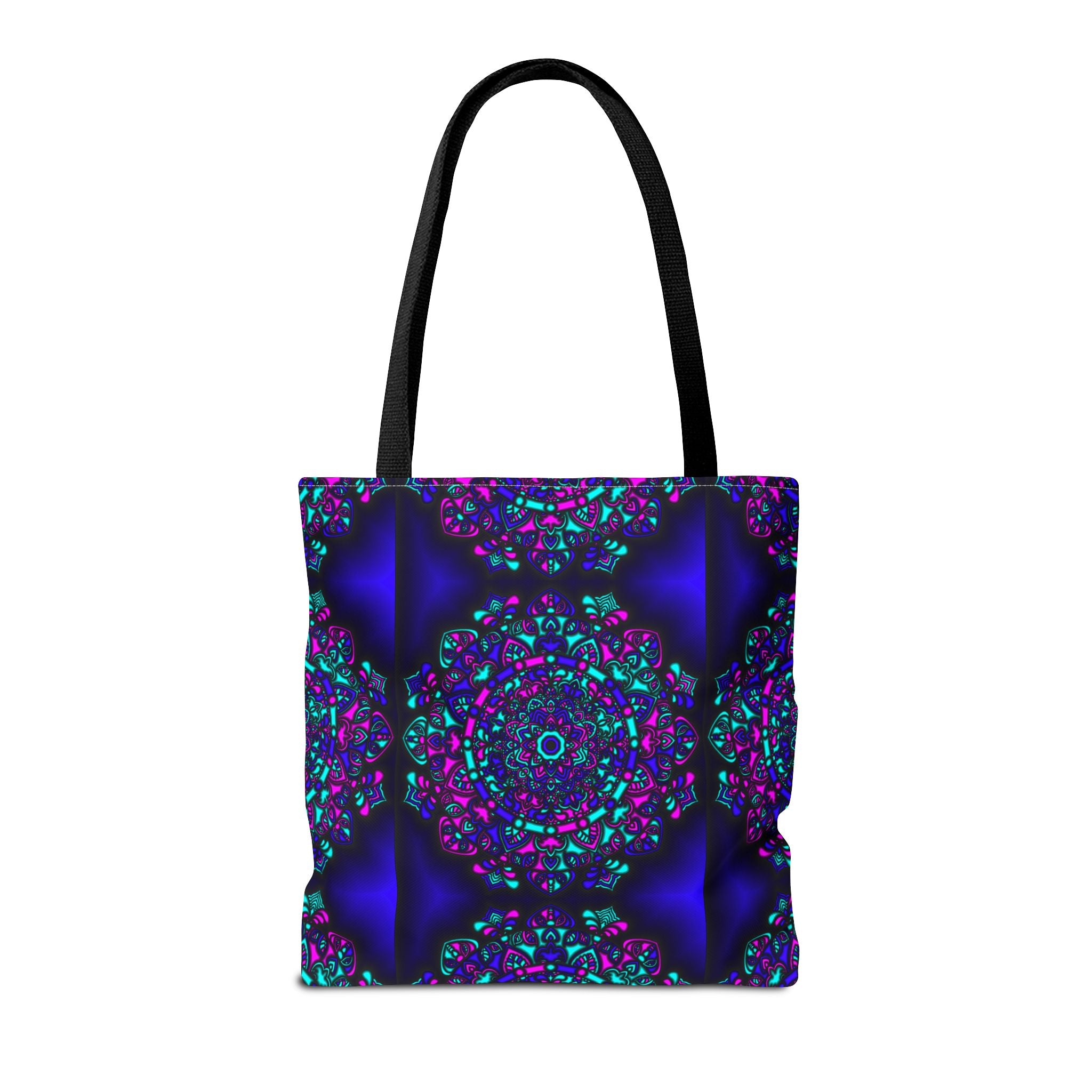 Kaleidoscope Mandala Tote Bag — Vibrant Neon Floral Pattern