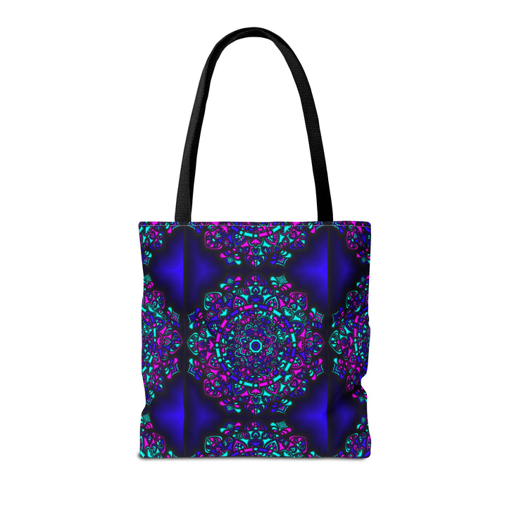 Kaleidoscope Mandala Tote Bag — Vibrant Neon Floral Pattern