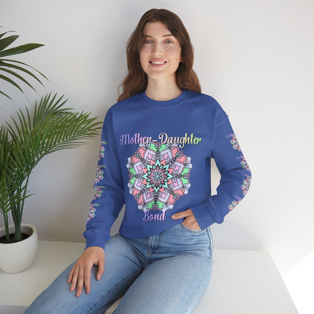 Felpa Girocollo Legame Madre-Figlia — Regalo di Famiglia Mandala Floreale