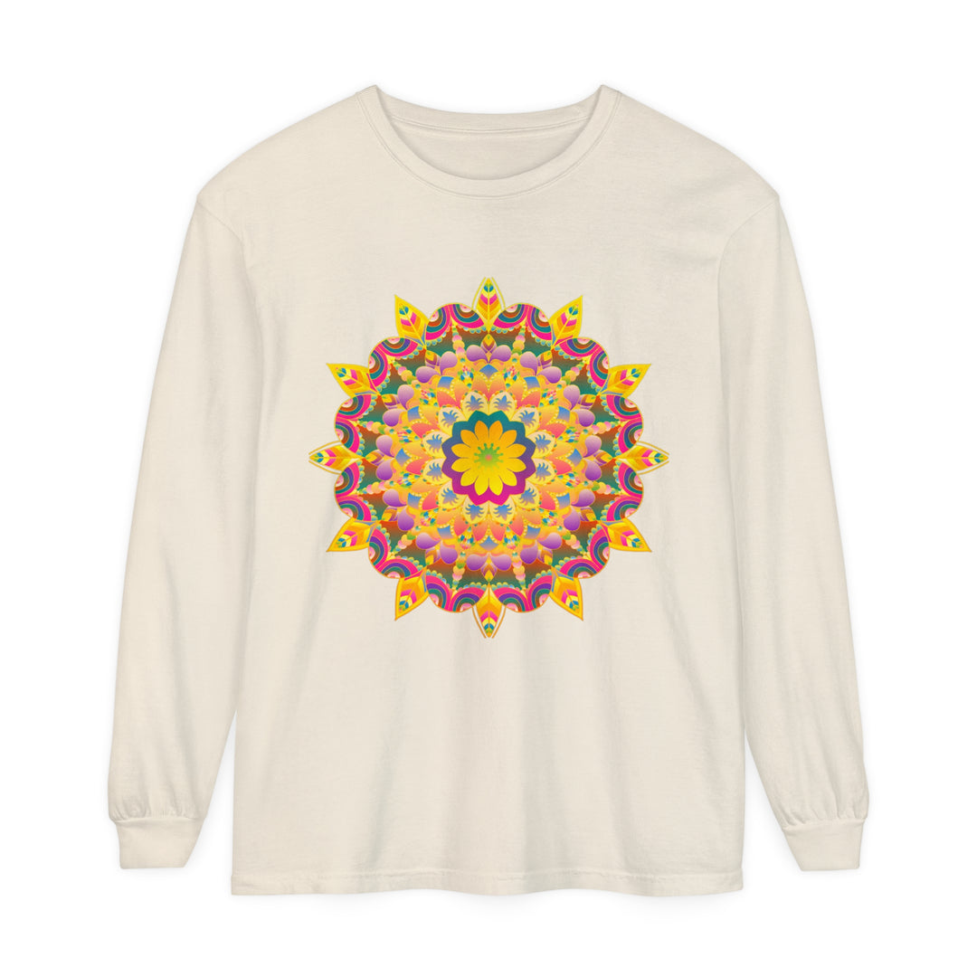 Colorful, intricate mandala design long sleeve t-shirt with psychedelic patterns