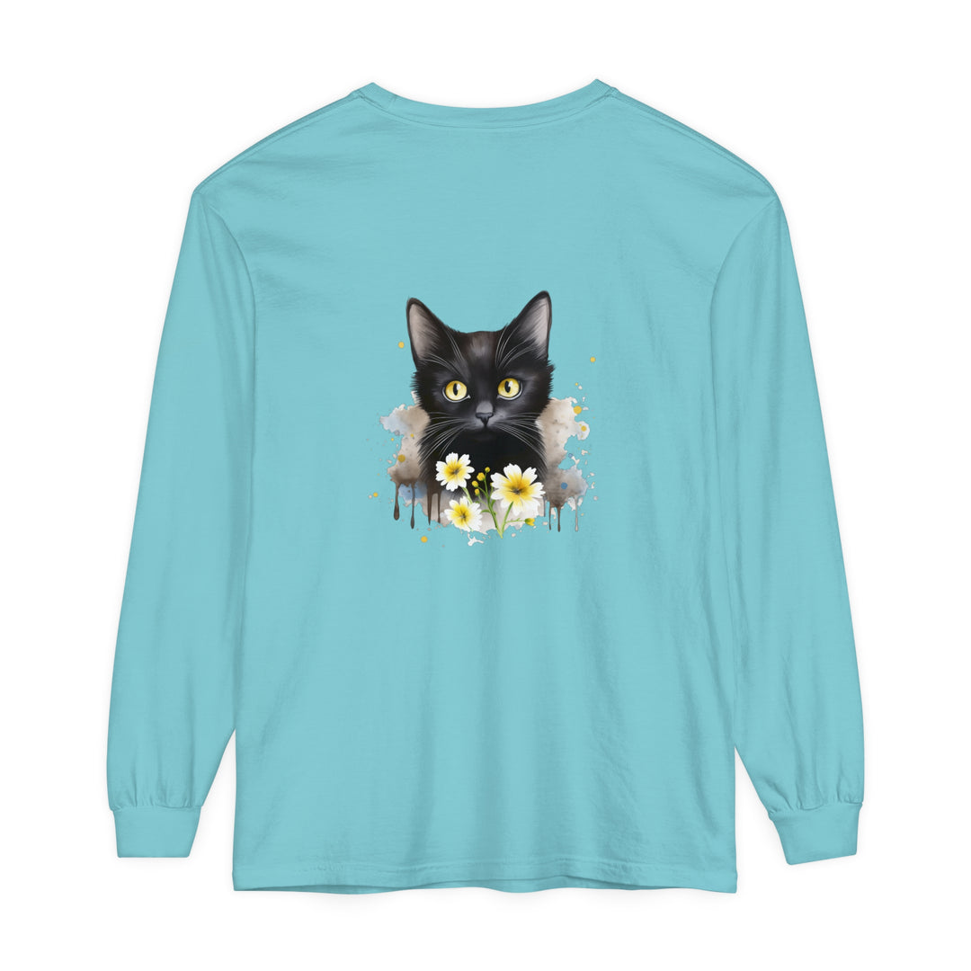 Black Cat Watercolor Floral Unisex T-Shirt featuring a stunning and vibrant watercolor floral design with a black cat, perfect for both men and women