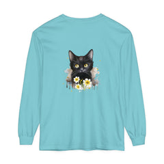 Black Cat Watercolor Floral Unisex T-Shirt featuring a stunning and vibrant watercolor floral design with a black cat, perfect for both men and women