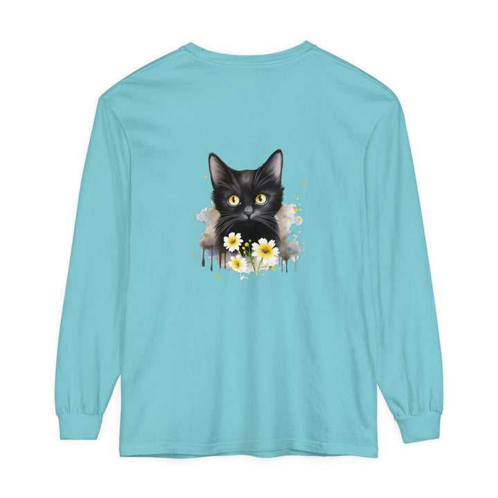 Black Cat Watercolor Floral Unisex T-Shirt featuring a stunning and vibrant watercolor floral design with a black cat, perfect for both men and women