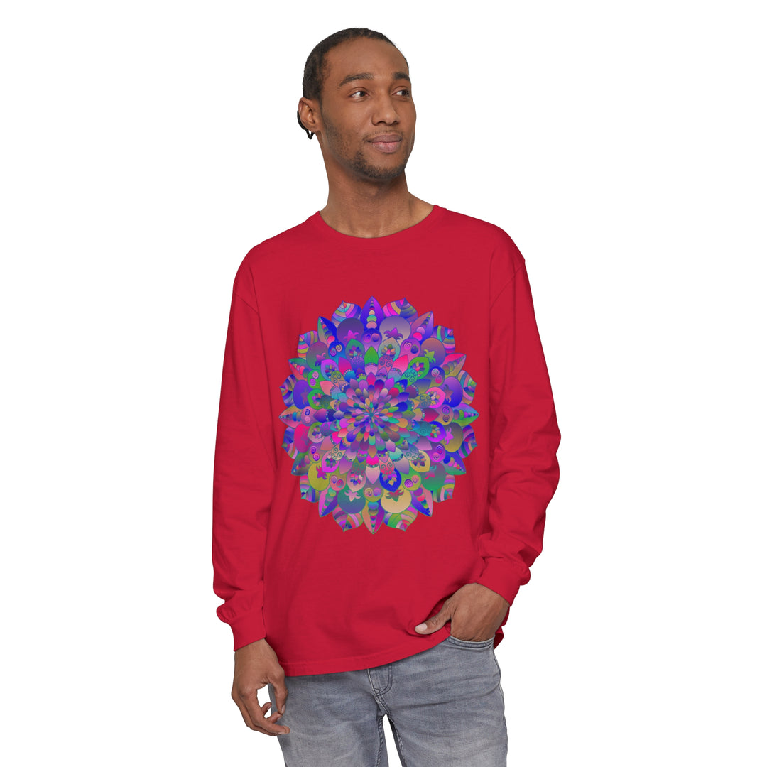 Colorful and intricate mandala design long sleeve t-shirt for vibrant fashion statement