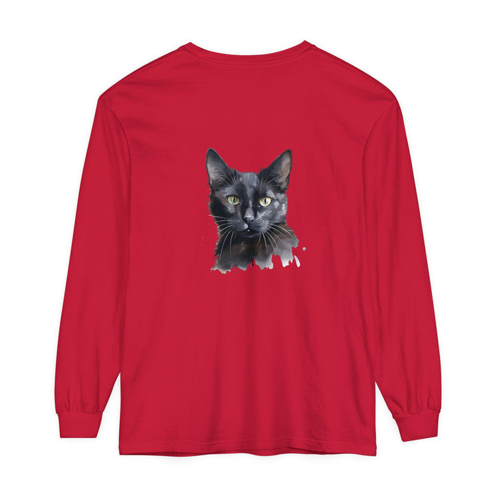 Black Cat Watercolor - Mystical Long Sleeve T-Shirt featuring a stunning watercolor design of a black cat, perfect for cat lovers and those who appreciate mystical themes