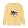 Sleeping cat curled up in a bowl, watercolor design, long sleeve t-shirt