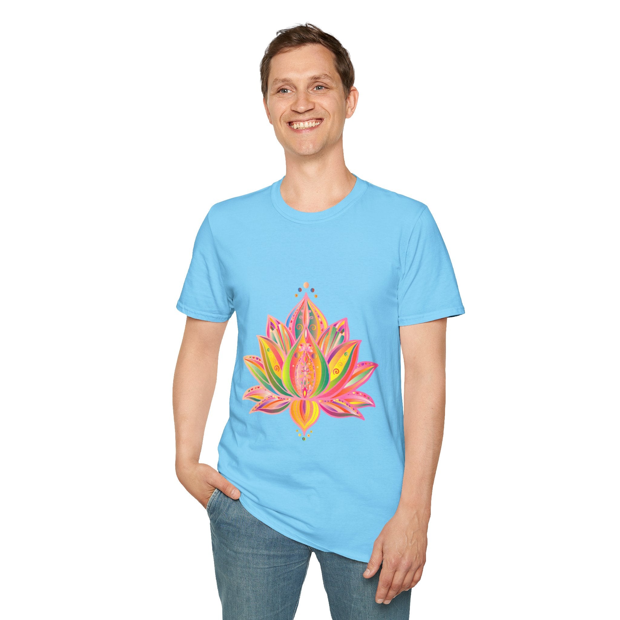 Lotus Mandala Unisex T-Shirt with Hand-Drawn Unique Design by Blululi