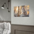 Rolled Poster — Serene Longhair Cat on Window Sill | Cozy Home Wall Art