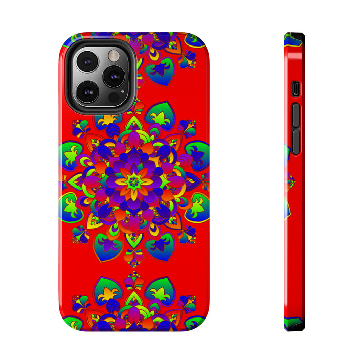 Hand Drawn Mandala Art Red Phone Case with Intricate Design and Durable Material for iPhone and Android Devices