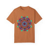 Unisex Mandala T-Shirt featuring hand-drawn mandala art, made with 100% ring-spun cotton and garment-dyed for extra comfort