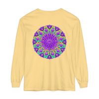 Vibrant purple and green mandala design long sleeve t-shirt for women