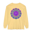 Vibrant purple and green mandala design long sleeve t-shirt for women