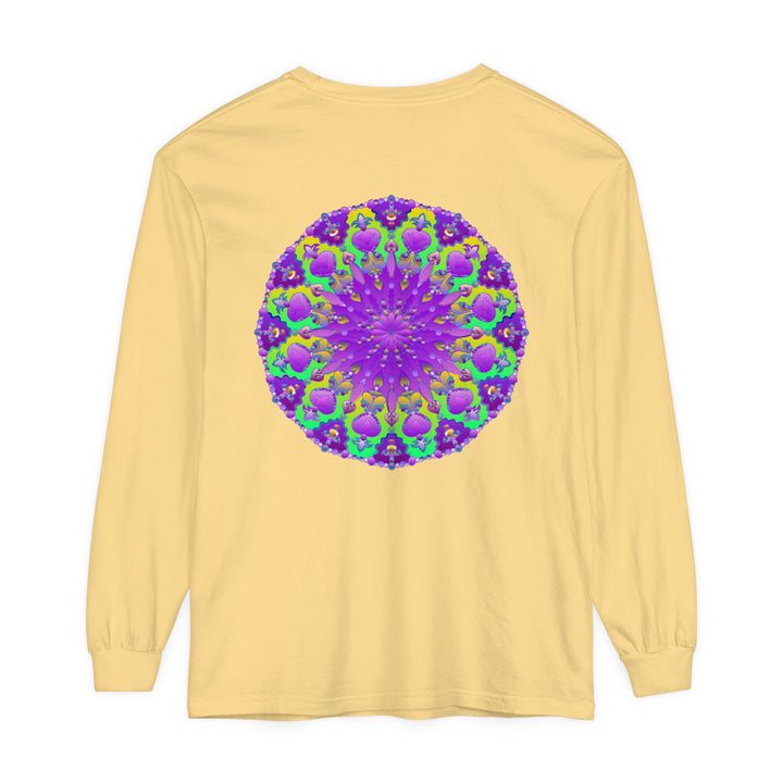 Vibrant purple and green mandala design long sleeve t-shirt for women