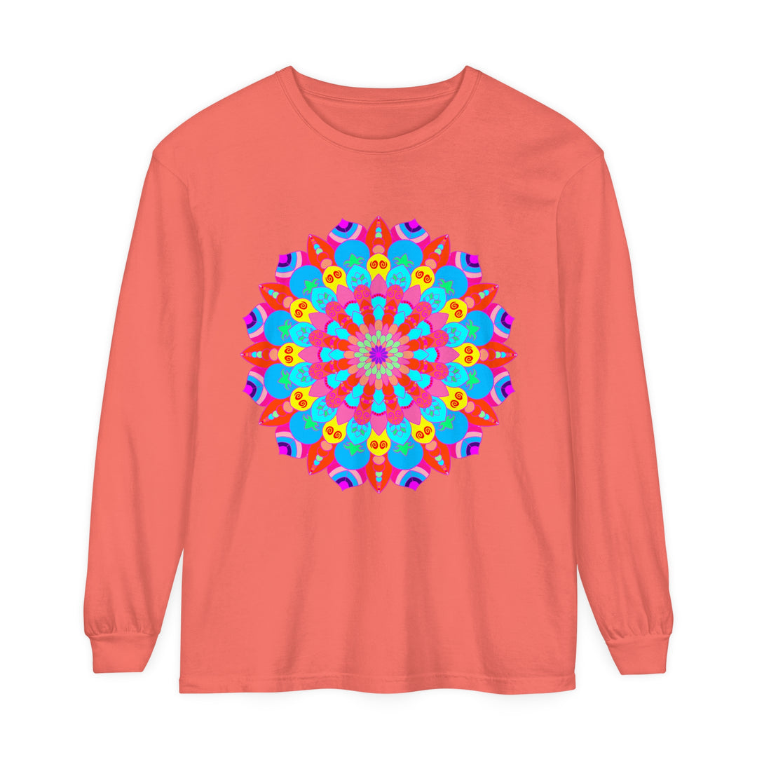 Colorful Mandala Unisex Long Sleeve T-Shirt showcasing vibrant, intricate design and comfortable fit