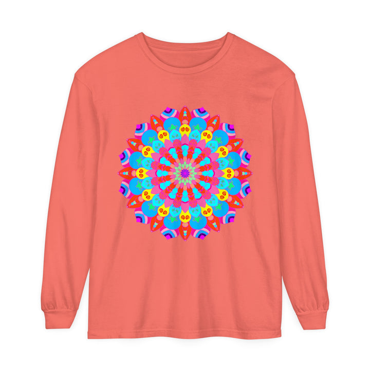 Colorful Mandala Unisex Long Sleeve T-Shirt showcasing vibrant, intricate design and comfortable fit