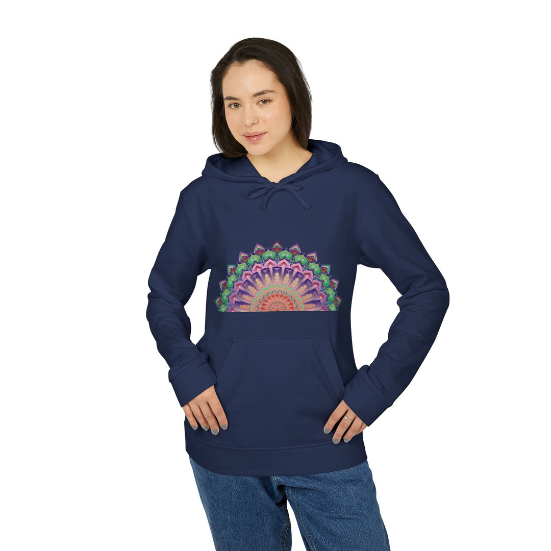 Colorful pastel mandala design fleece hoodie with Adidas logo