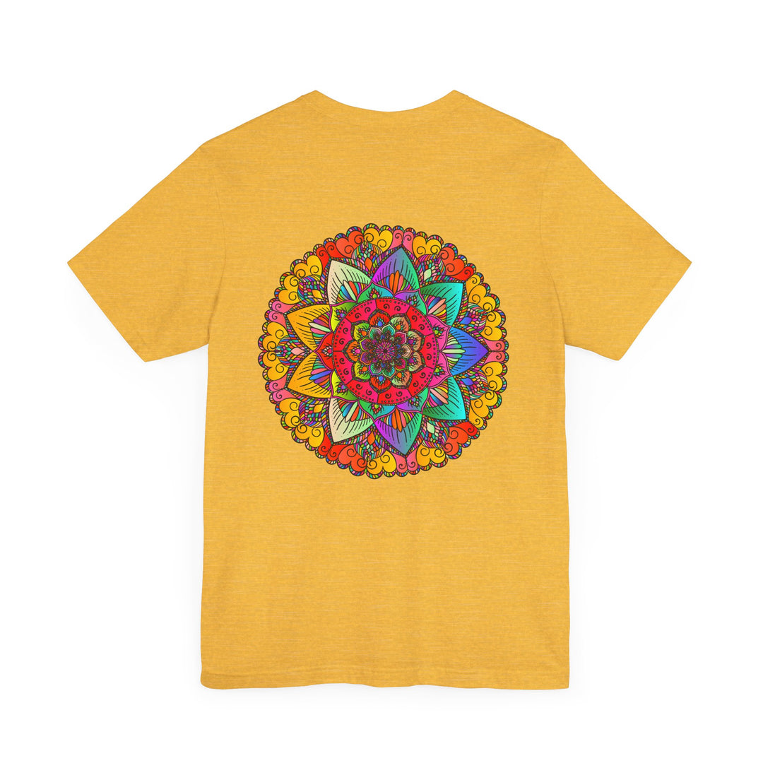 Colorful t-shirt with a spiritual mandala design promoting peace and harmony