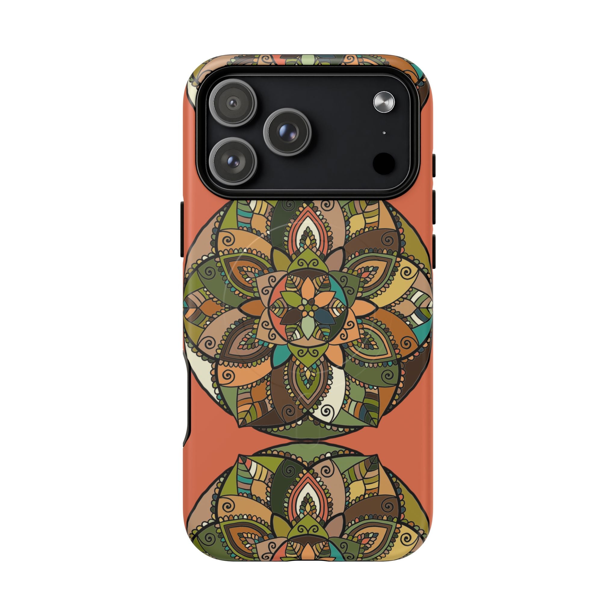 Mandala Floral Tough Magnetic Phone Case — Boho Earth-Tone Protective Cover