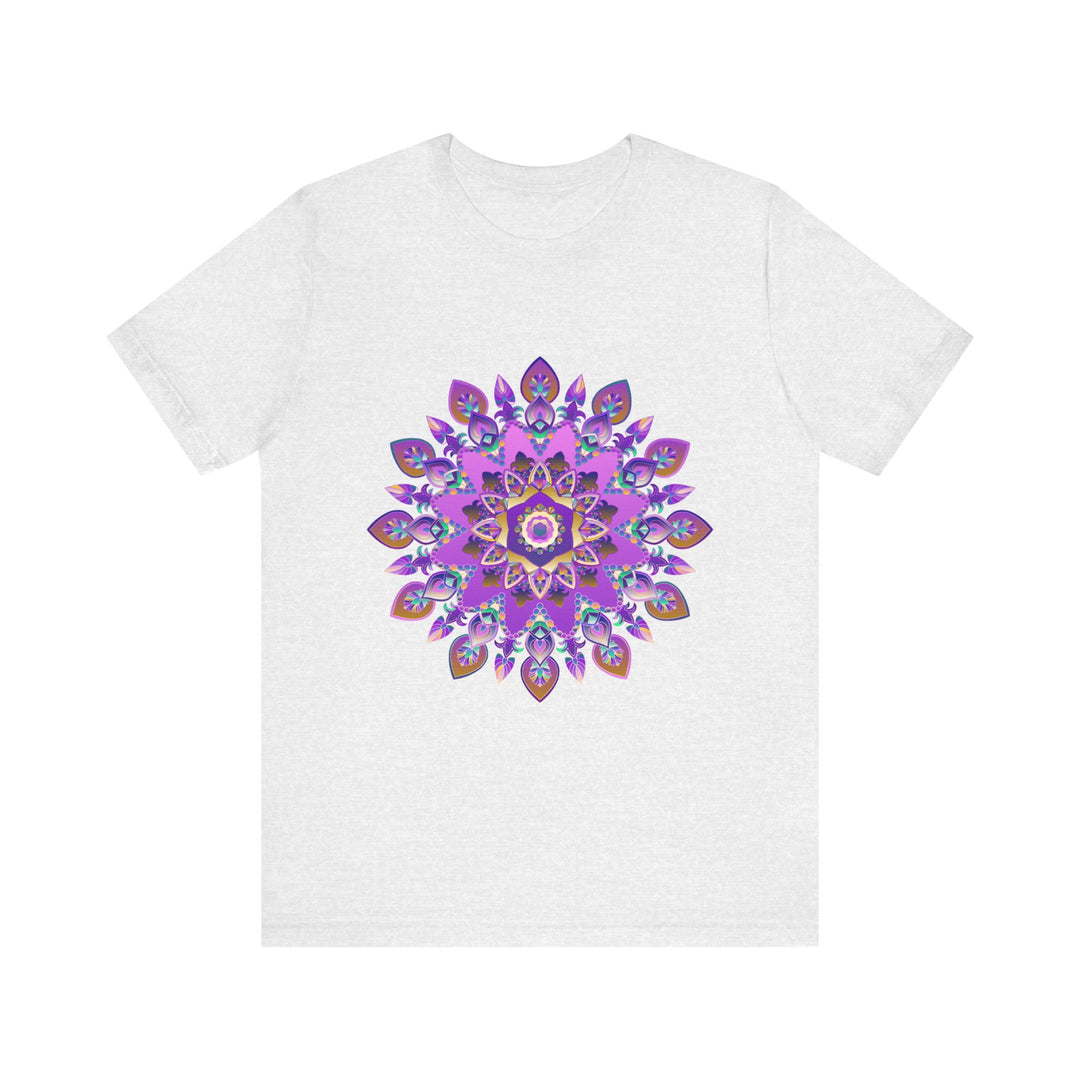 Vibrant purple and gold mandala tee with spiritual art design