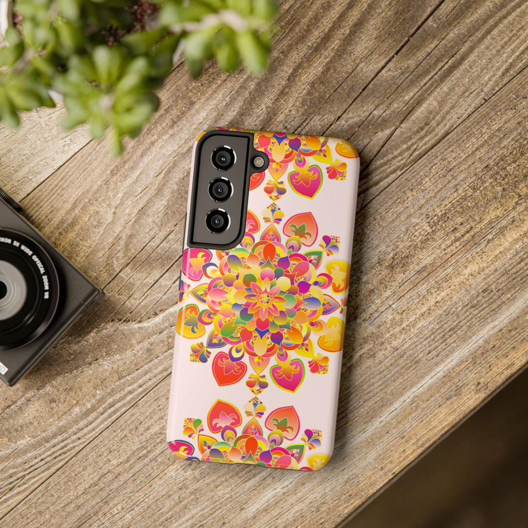 Hand drawn mandala art phone case with intricate floral and geometric patterns