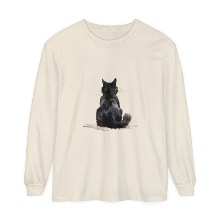 Black Cat Watercolor Unisex Long Sleeve T-Shirt with vibrant watercolor design