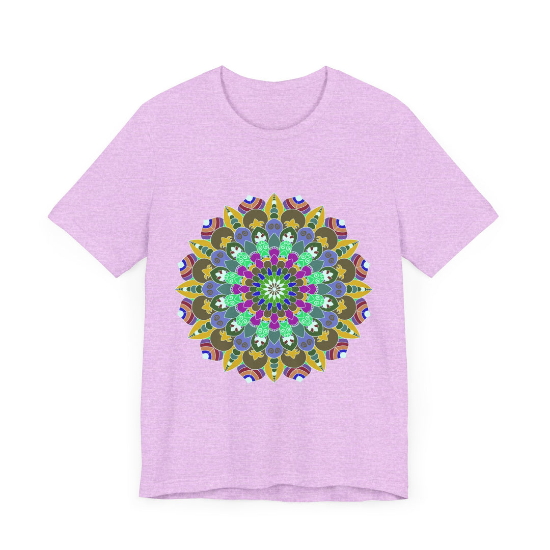 A vibrant and intricately designed mandala peace t-shirt featuring colorful spiritual art