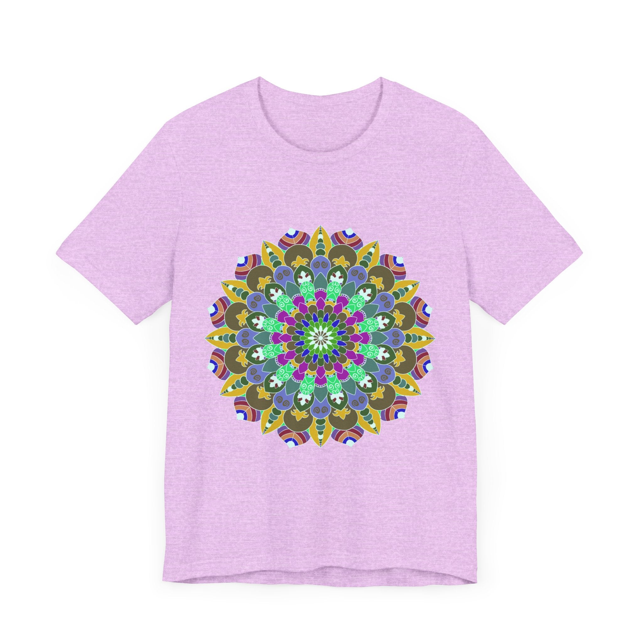 A vibrant and intricately designed mandala peace t-shirt featuring colorful spiritual art