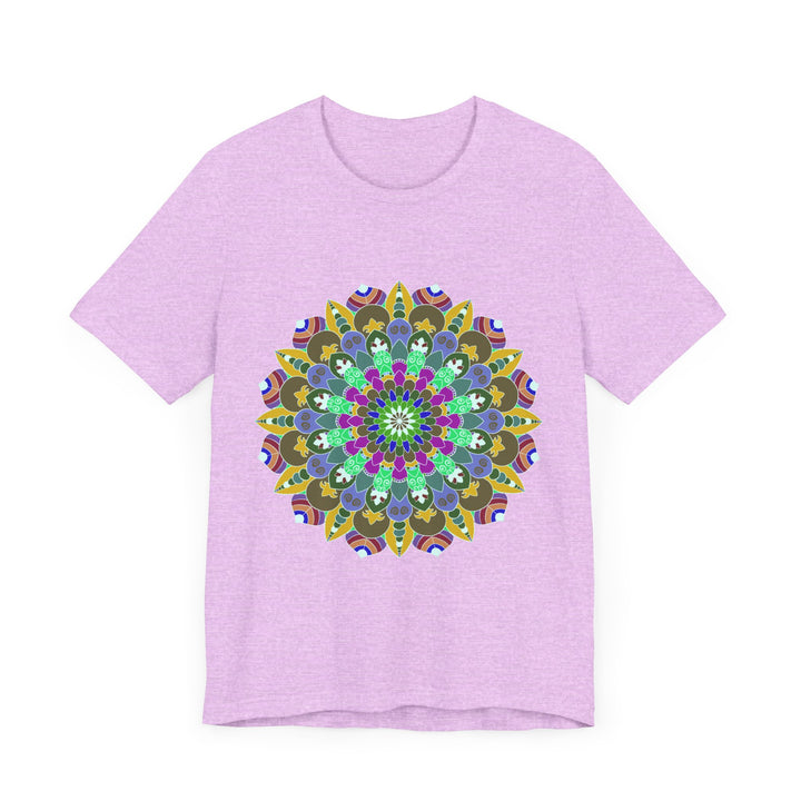 A vibrant and intricately designed mandala peace t-shirt featuring colorful spiritual art