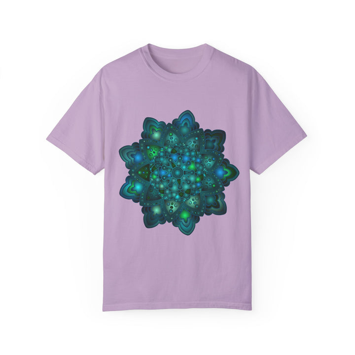 Intricate Blue & Green Mandala T-Shirt - Unisex, featuring detailed mandala design in vibrant shades of blue and green, perfect for both men and women