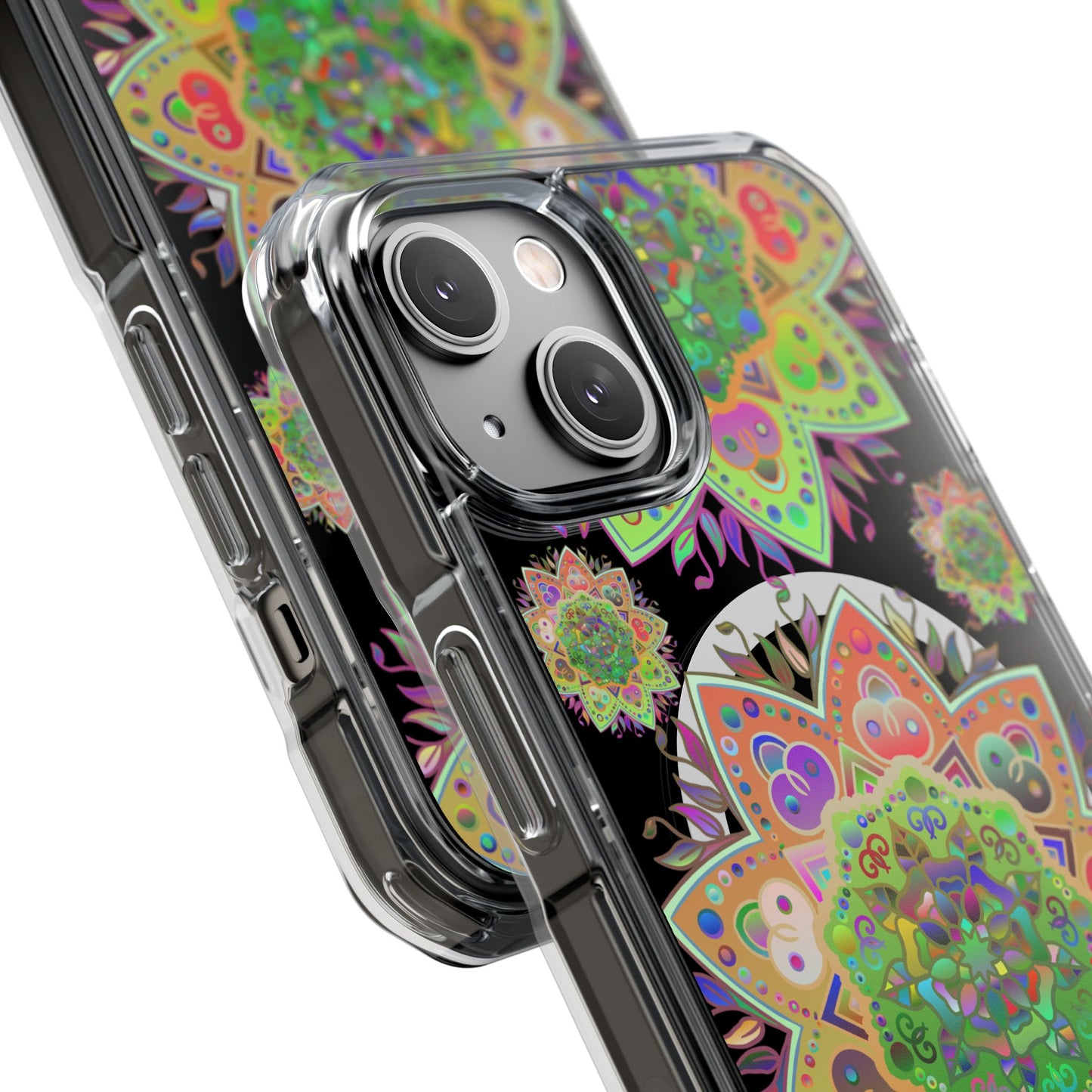 Elegant Mandala MagSafe®-Compatible iPhone 14/15 Impact Case featuring stunning floral mandala artwork