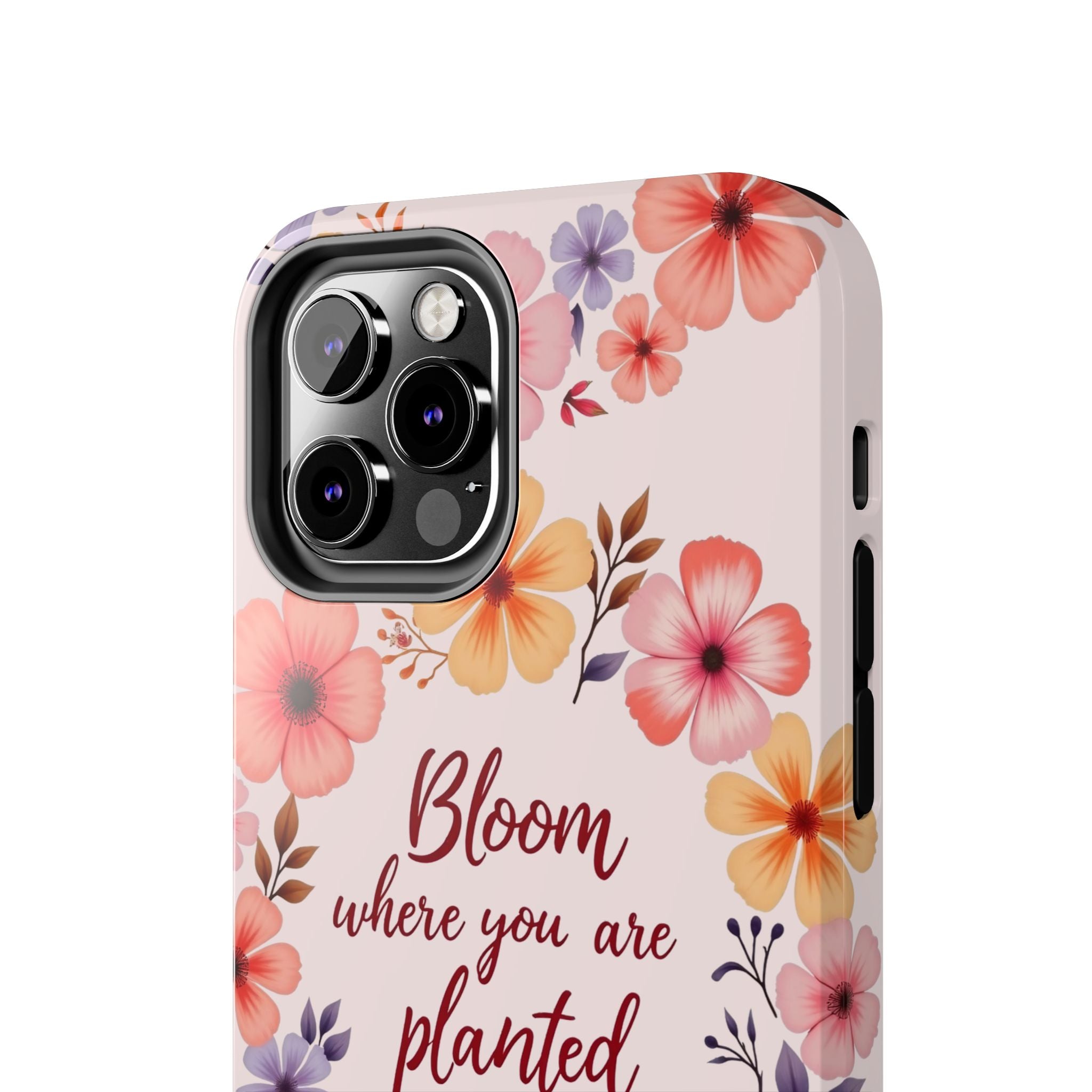 A light pink phone case with a beautiful flower garland bloom design