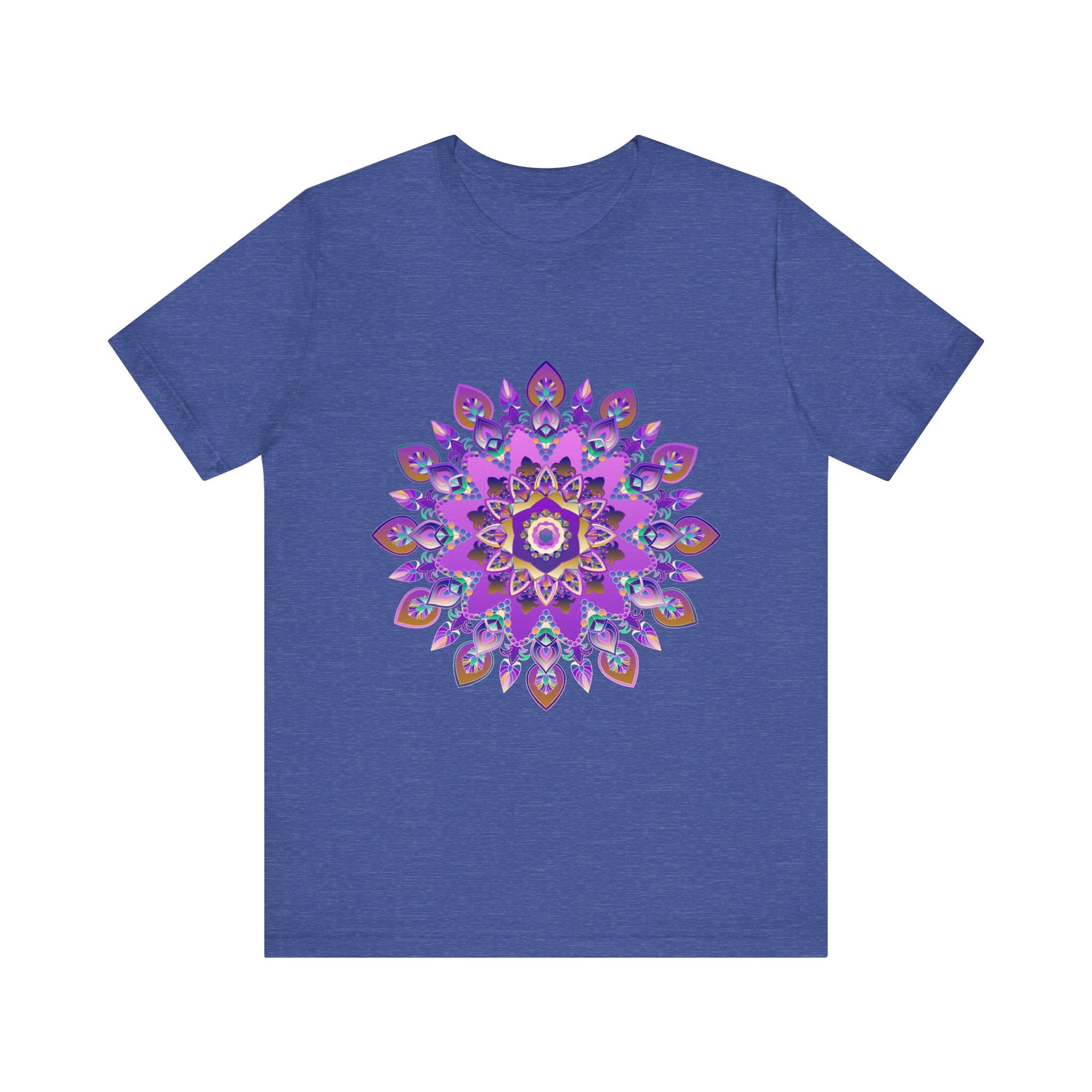 Beautiful purple and gold mandala tee featuring intricate spiritual art design