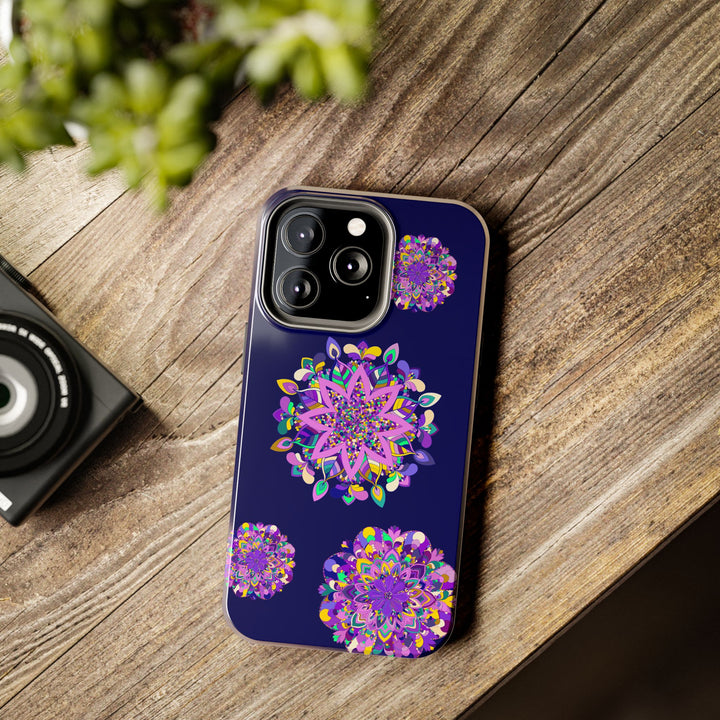 Hand drawn purple mandala art phone case, made with durable and shock absorbent materials for protection