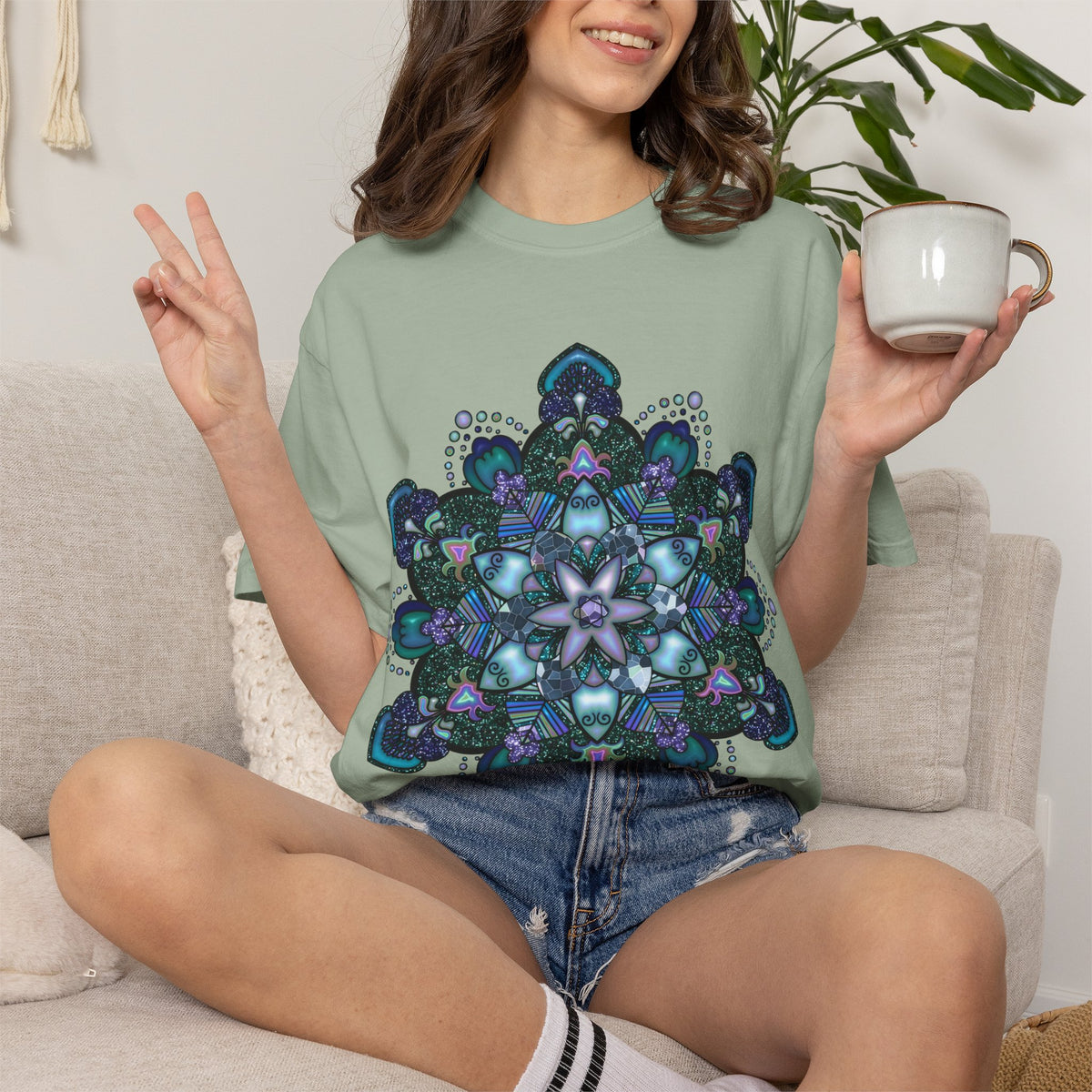 Mandala T-Shirt – Blue Purple Boho Geometric Floral Design