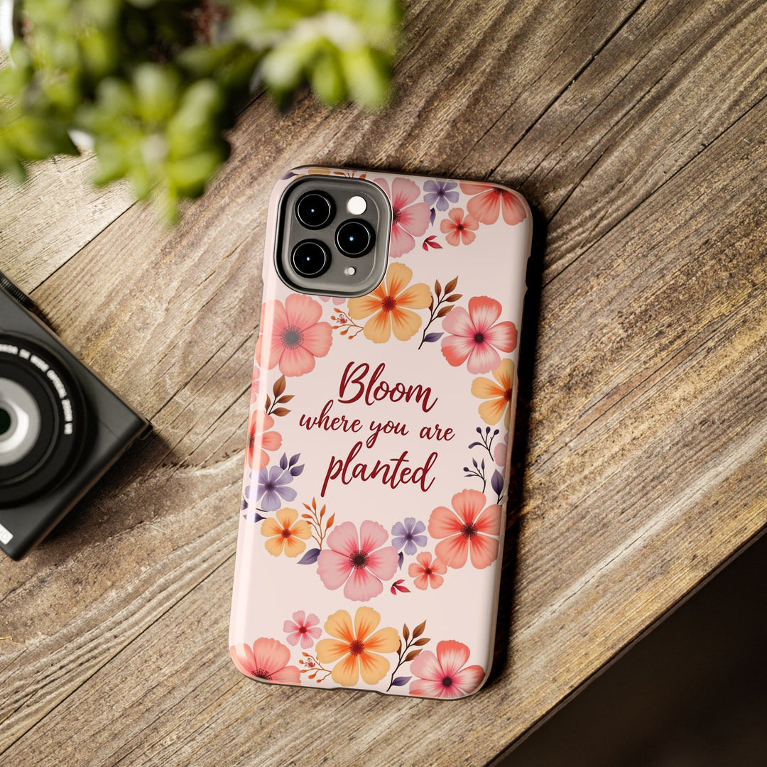 Light pink phone case with flower garland bloom design, perfect for spring