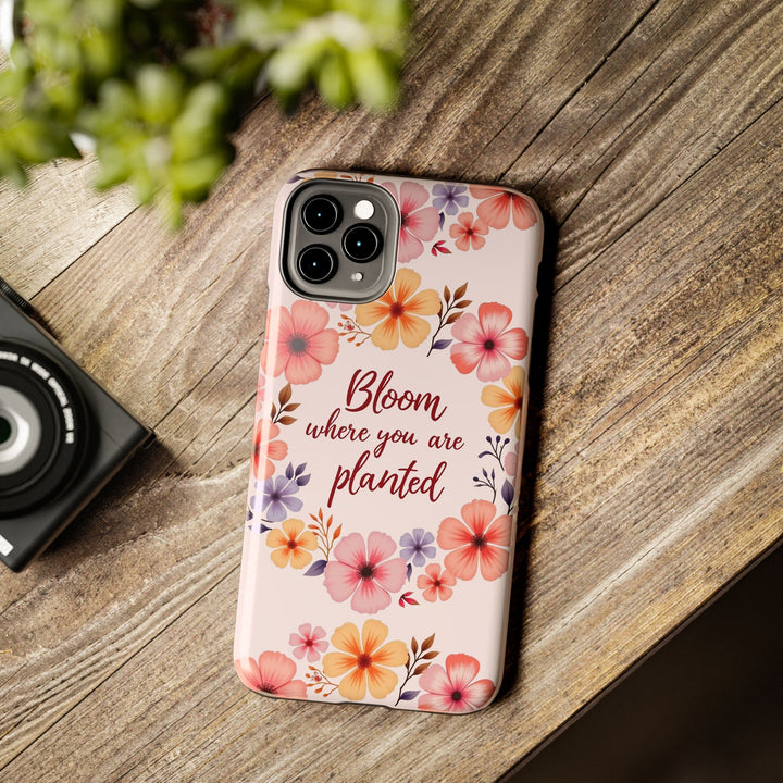 Light pink phone case with flower garland bloom design, perfect for spring