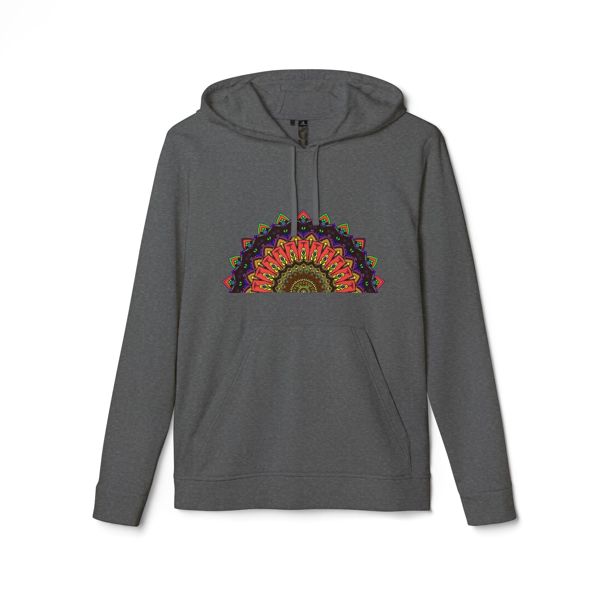 A close-up image of a cozy Blululi Mandala Fleece Hoodie in custom Adidas design