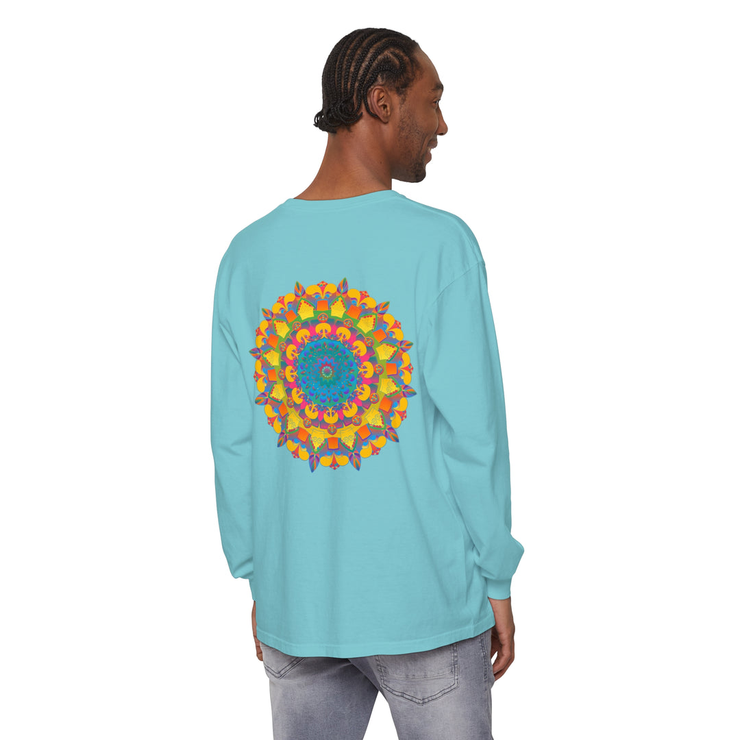 Colorful and eye-catching mandala design on a unisex long sleeve t-shirt