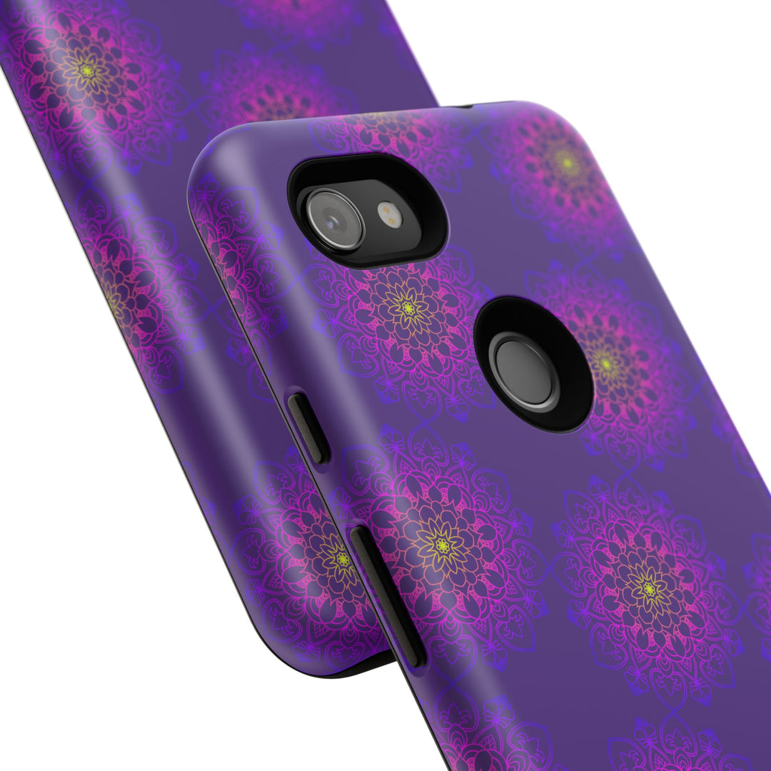 Intricate Purple Floral iPhone Case with Bold Mandala Design