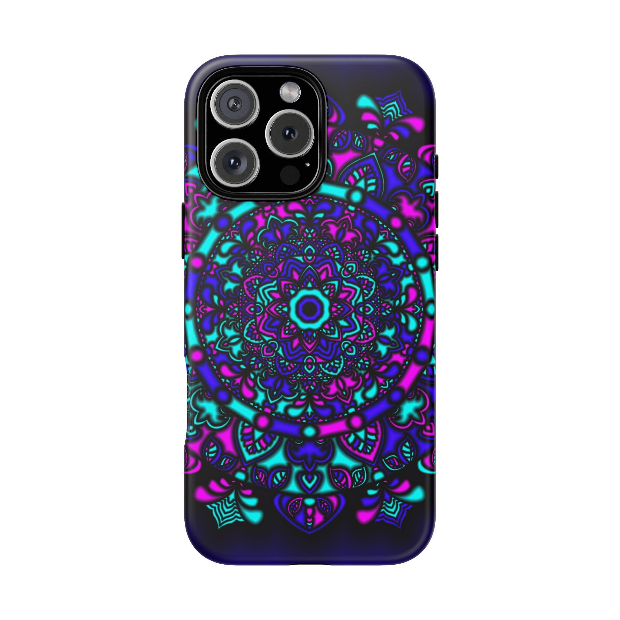 Mandala Neon Phone Case — Purple & Teal Protective Tough Case