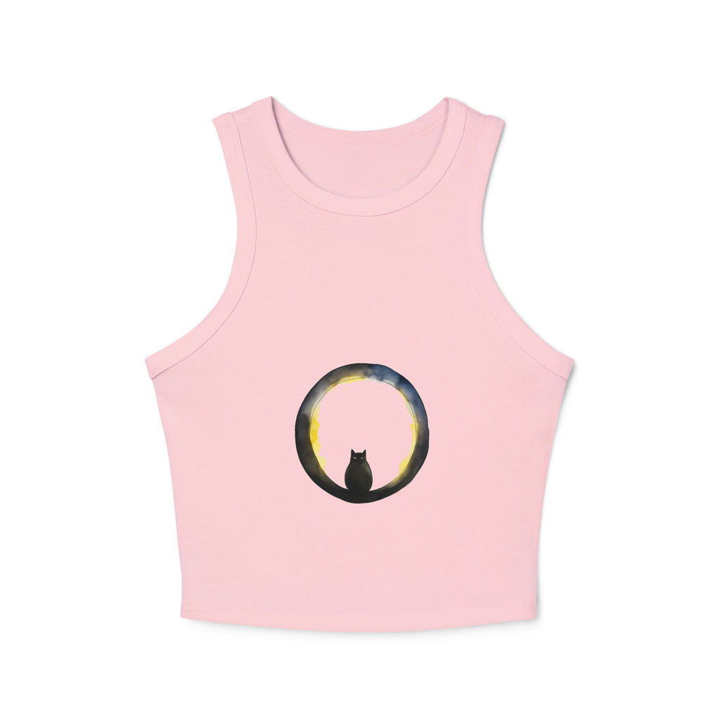 Black Tank Top with Racerback and Moon Cat Print