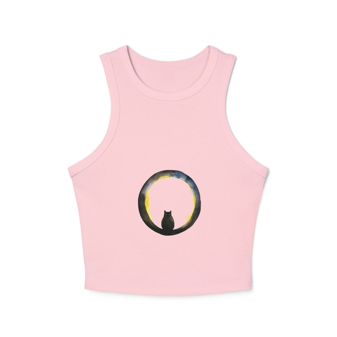 Black Tank Top with Racerback and Moon Cat Print