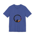 A black cat with glowing green eyes sits against a full moon on a spooky and stylish Black Cat Mystery Moon T-Shirt
