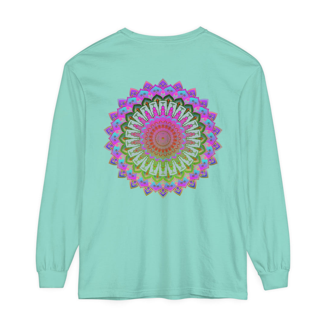 Unique unisex long sleeve t-shirt with a stunning and vibrant mandala pattern